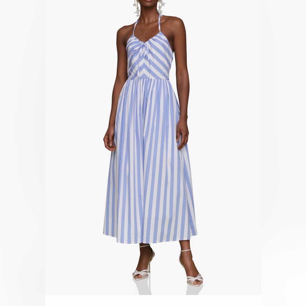 Avec Les Filles Cotton Blend Striped Halter Neck Dress Womens 12 New With Tags